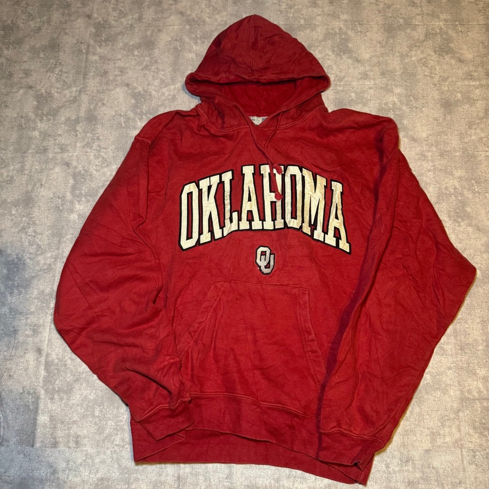 J. America Oklahoma Sooners Hoodie Red Embroidered Logo Sweatshirt Mens Small